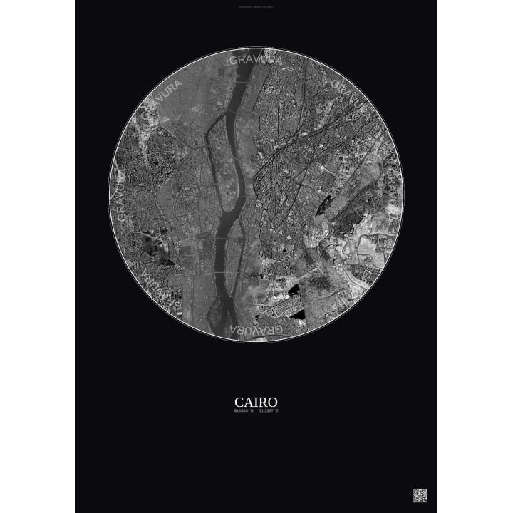Affiche Cairo – Poster vue satellite 6km N&B | Gravura – Fond foncé
