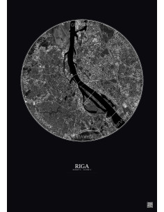 Riga Satellite View Poster 6km B&W | Gravura – Dark background 2