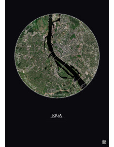 Riga Satellite View Poster 6km Color | Gravura – Dark background