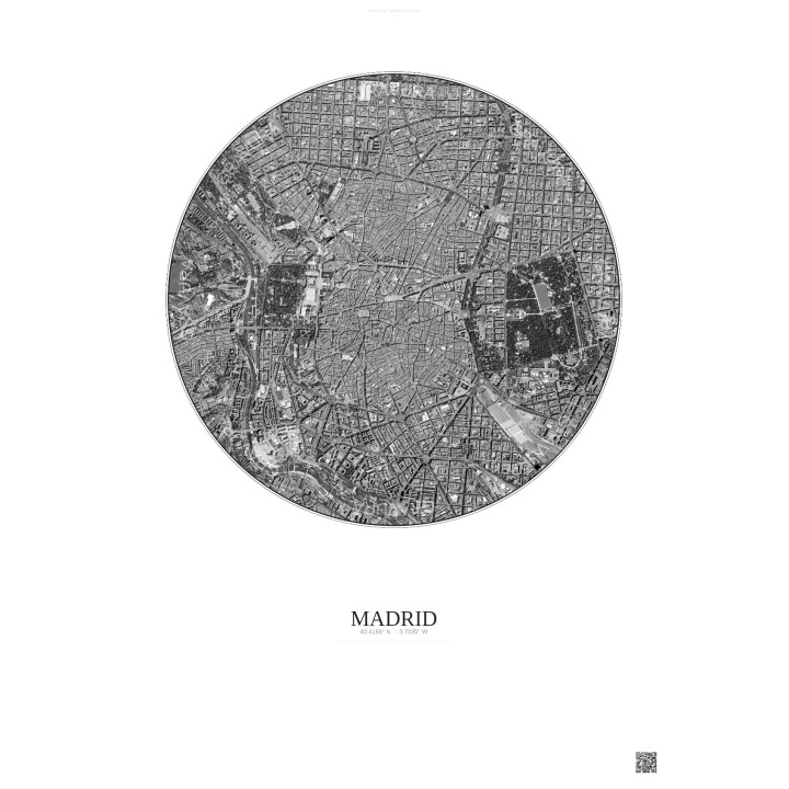 Affiche Madrid – Poster vue satellite 2.5km N&B | Gravura – Fond clair