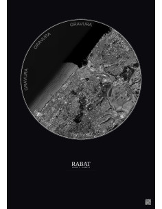 Rabat Satellite View Poster 6km B&W | Gravura – Dark background 2