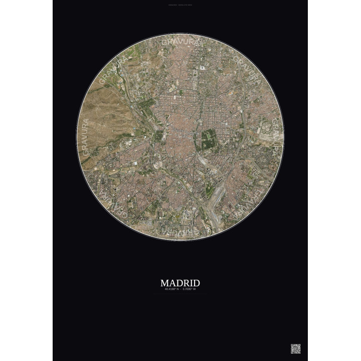 Madrid Satellite View Poster 6km Color | Gravura – Dark background