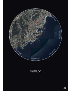 Monaco Satellite View Poster 2.5km Color | Gravura – Dark background 2