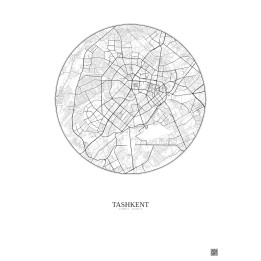 Affiche Tashkent – Poster carte de ville 10km | Gravura – Fond clair