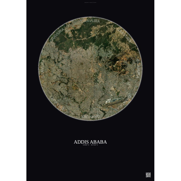 Addis Ababa Satellite View Poster 10km Color | Gravura – Dark background