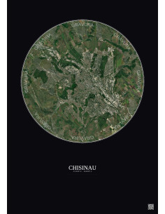 Chisinau Satellite View Poster 10km Color | Gravura – Dark background 2