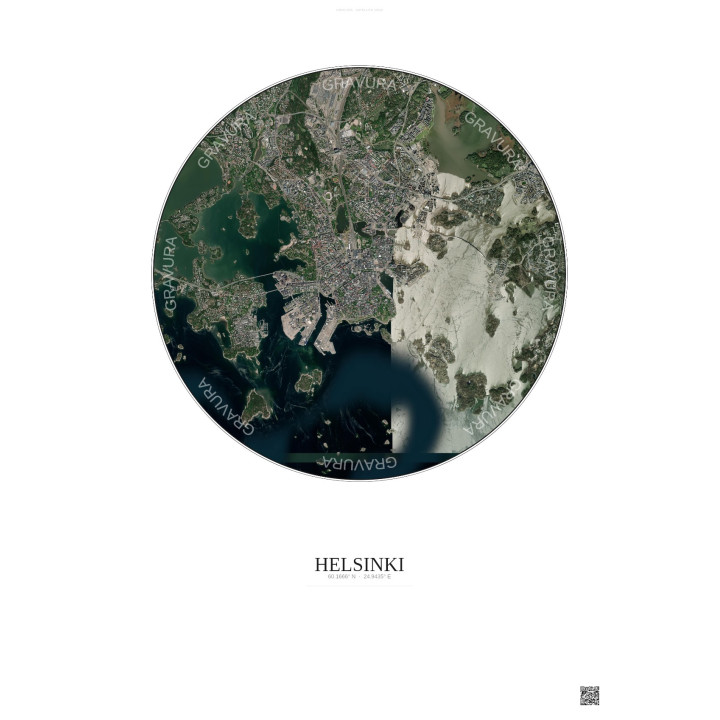 Helsinki Satellite View Poster 6km Color | Gravura – Light background