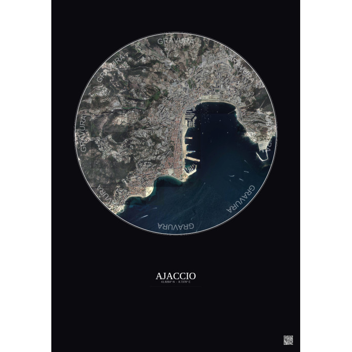 Ajaccio Satellite View Poster 2.5km Color | Gravura – Dark background