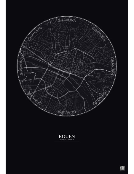 Affiche Rouen – Poster carte de ville 2.5km | Gravura – Fond foncé