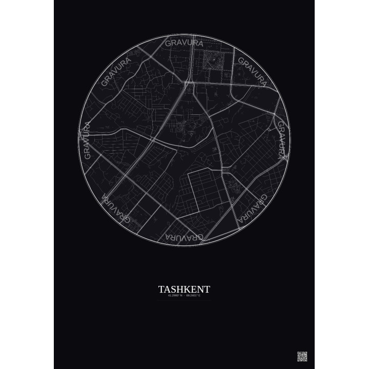 Affiche Tashkent – Poster carte de ville 2.5km | Gravura – Fond foncé