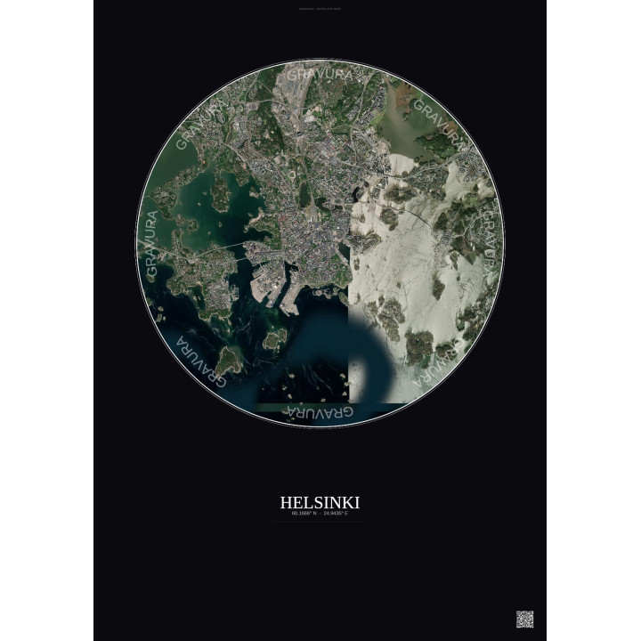 Helsinki Satellite View Poster 6km Color | Gravura – Dark background
