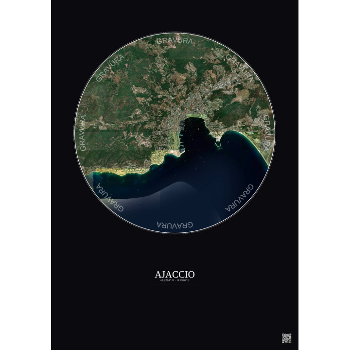 Ajaccio Satellite View Poster 5km Color | Gravura – Dark background