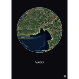 Affiche Ajaccio – Poster vue satellite 10km Couleur | Gravura – Fond foncé