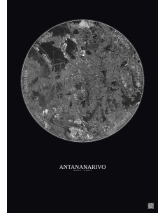 Antananarivo Satellite View Poster 6km B&W | Gravura – Dark background 2