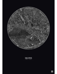 Skopje Satellite View Poster 10km B&W | Gravura – Dark background 2