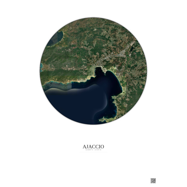 Ajaccio Satellite View Poster 10km Color | Gravura – Light background
