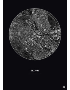 Skopje Satellite View Poster 2.5km B&W | Gravura – Dark background