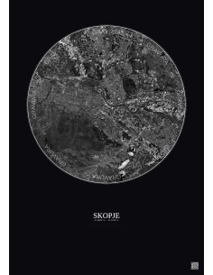 Skopje Satellite View Poster 6km B&W | Gravura – Dark background 2