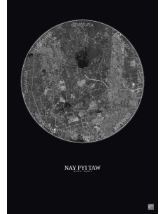Nay Pyi Taw Satellite View Poster 10km B&W | Gravura – Dark background 2