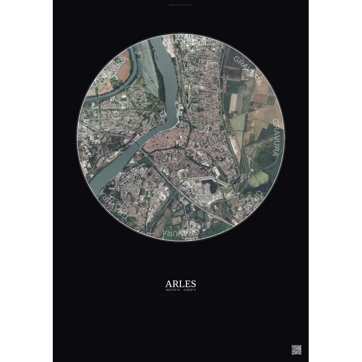 Arles Satellite View Poster 2.5km Color | Gravura – Dark background