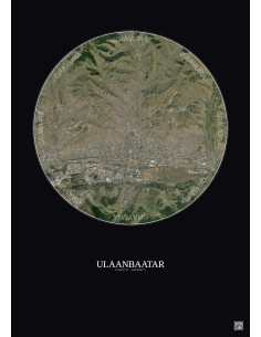 Ulaanbaatar Satellite View Poster 10km Color | Gravura – Dark background 2