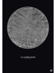 Ulaanbaatar Satellite View Poster 6km B&W | Gravura – Dark background 2