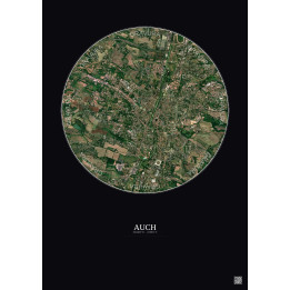 Affiche Auch – Poster vue satellite 2.5km Couleur | Gravura – Fond foncé