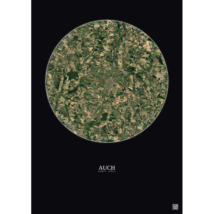 Affiche Auch – Poster vue satellite 10km Couleur | Gravura – Fond foncé