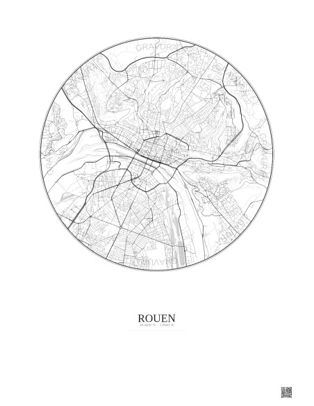Rouen City Map Poster 5km | Gravura – Light background