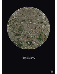 Affiche Mexico City – Poster vue satellite 10km Couleur | Gravura – Fond foncé