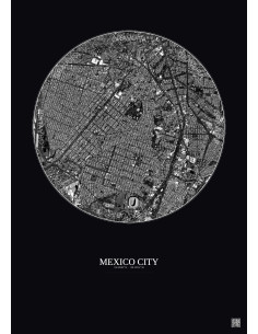 Affiche Mexico City – Poster vue satellite 2.5km N&B | Gravura – Fond foncé