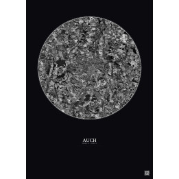 Auch Satellite View Poster 10km B&W | Gravura – Dark background