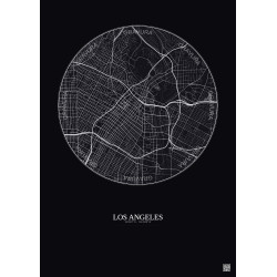 Affiche Los Angeles – Poster carte de ville 5km | Gravura – Fond foncé