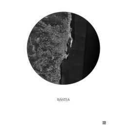 Affiche Bastia – Poster vue satellite 2.5km N&B | Gravura – Fond clair