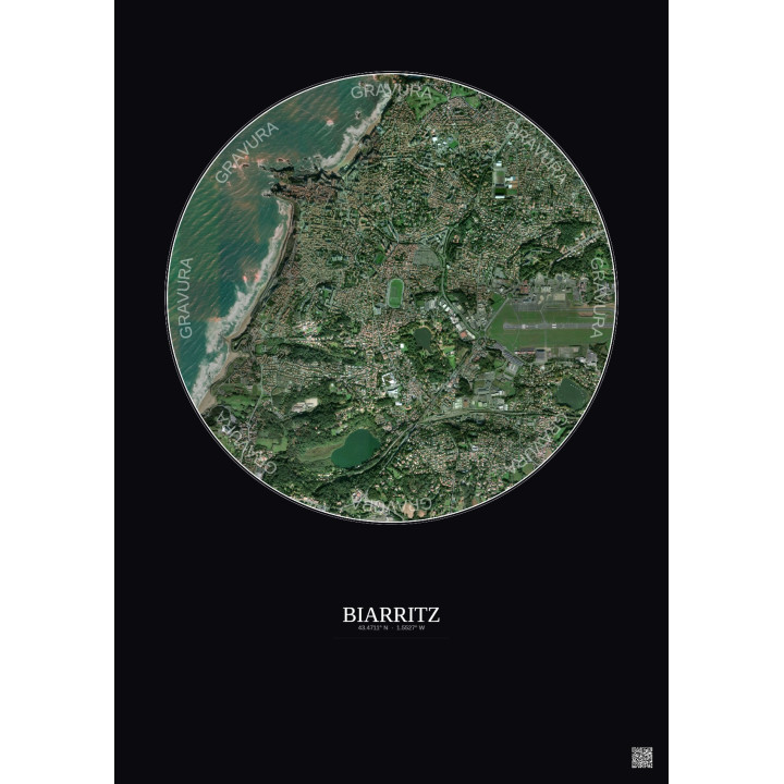 Biarritz Satellite View Poster 2.5km Color | Gravura – Dark background
