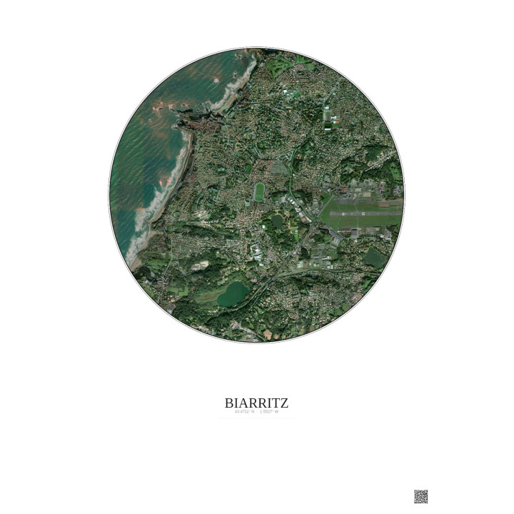Affiche Biarritz – Poster vue satellite 2.5km Couleur | Gravura – Fond clair