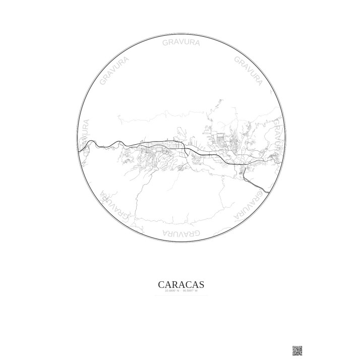 Affiche Caracas – Poster carte de ville 10km | Gravura – Fond clair