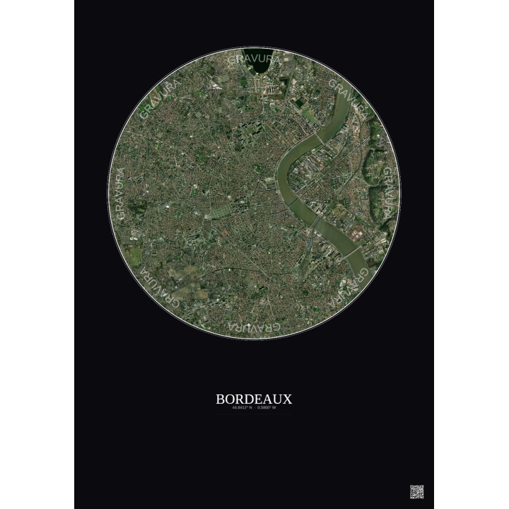 Affiche Bordeaux – Poster vue satellite 5km Couleur | Gravura – Fond foncé