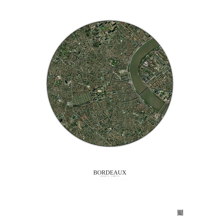Affiche Bordeaux – Poster vue satellite 2.5km Couleur | Gravura – Fond clair