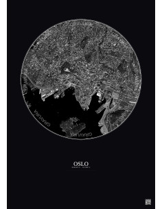 Affiche Oslo – Poster vue satellite 2.5km N&B | Gravura – Fond foncé 2
