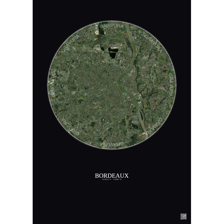 Bordeaux Satellite View Poster 10km Color | Gravura – Dark background