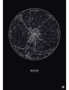 Affiche Rouen – Poster carte de ville 20km | Gravura – Fond fonc