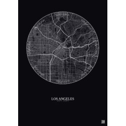 Affiche Los Angeles – Poster carte de ville 10km | Gravura – Fond foncé