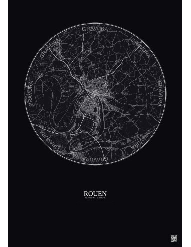 Affiche Rouen – Poster carte de ville 20km | Gravura – Fond foncé