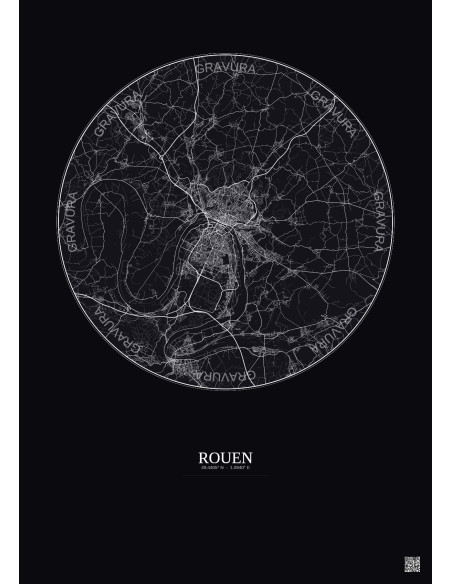 Affiche Rouen – Poster carte de ville 20km | Gravura – Fond foncé