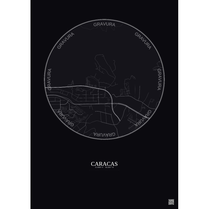 Affiche Caracas – Poster carte de ville 2.5km | Gravura – Fond foncé