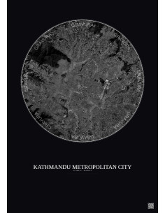Affiche Kathmandu Metropolitan City – Poster vue satellite 10km N&B | Gravura – Fond foncé 2