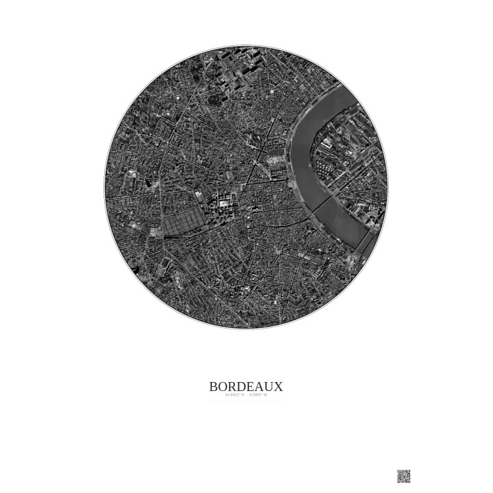 Bordeaux Satellite View Poster 2.5km B&W | Gravura – Light background