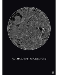 Kathmandu Metropolitan City Satellite View Poster 6km B&W | Gravura – Dark background
