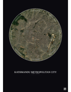 Kathmandu Metropolitan City Satellite View Poster 6km Color | Gravura – Dark background 2